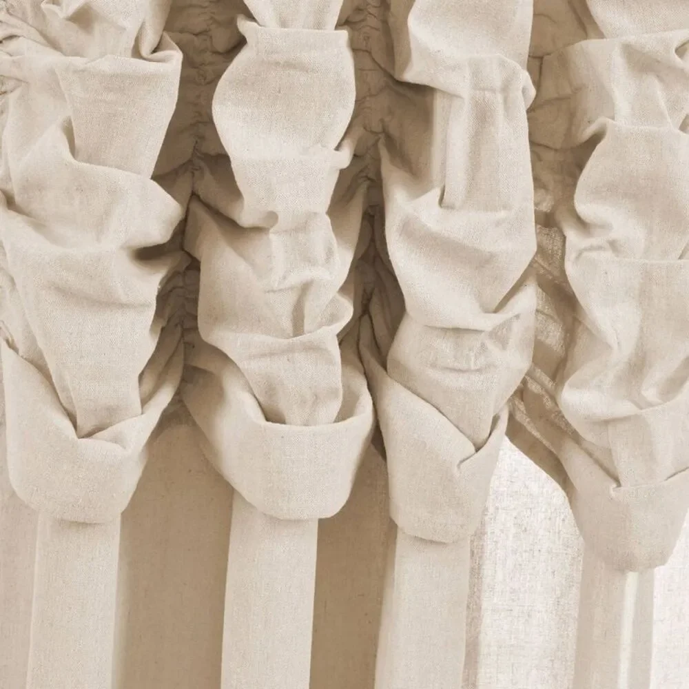 Ruffled Top Sheer Curtain Panels in Cream and Beige